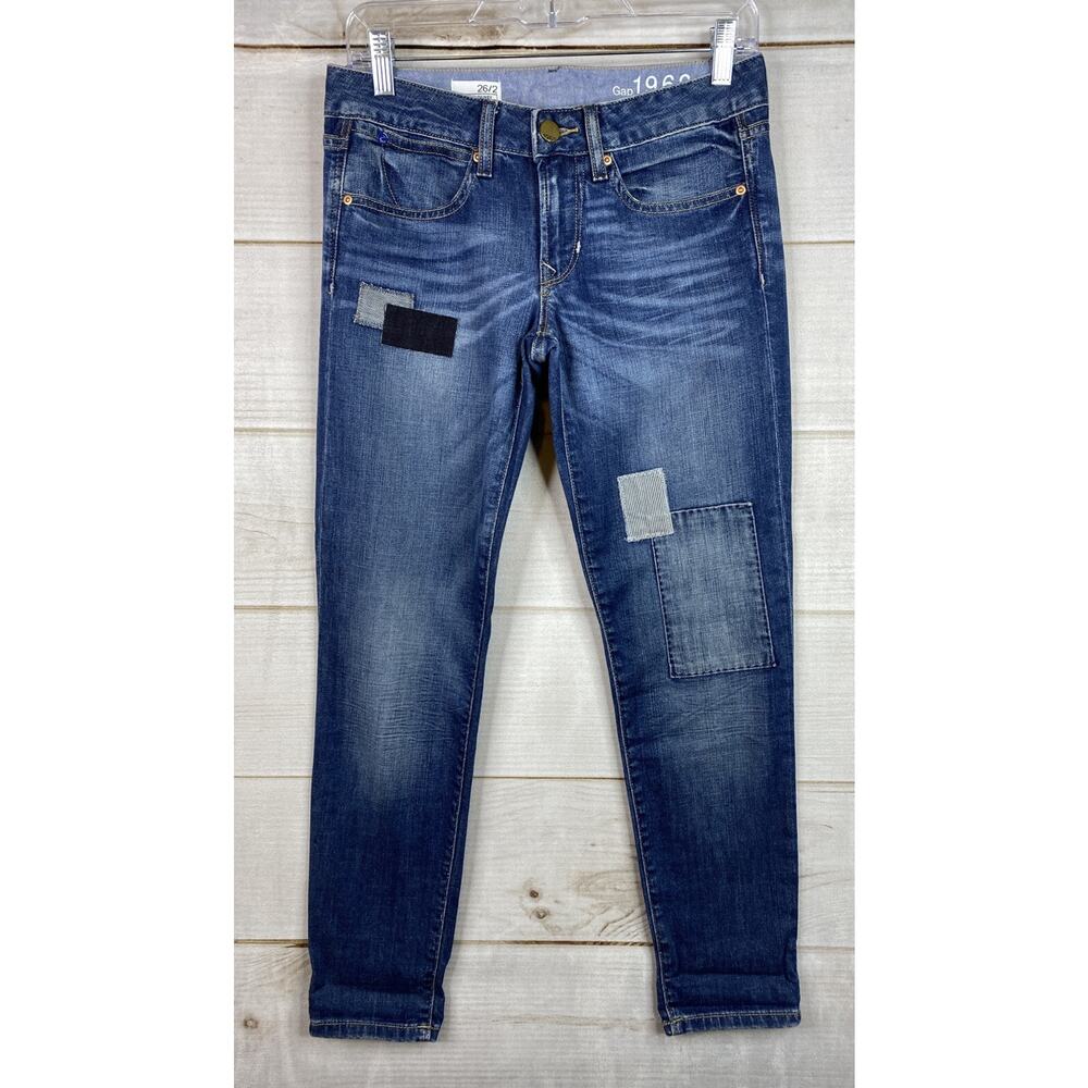 Gap 1969 Jeans Womens 26/2 Always Skinny Dark Wash Distressed 5-Pocket Low Rise